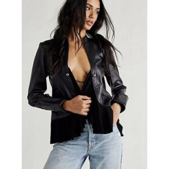 Free People Jakett Willow Peplum Size XS Leather Suede Black Womens Jacket - Picture 1 of 11